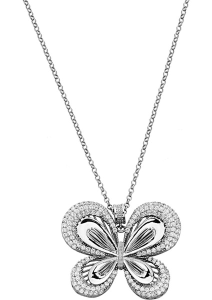 925 Ayar Gümüş Tasarım Kelebek Kolye - 23179401