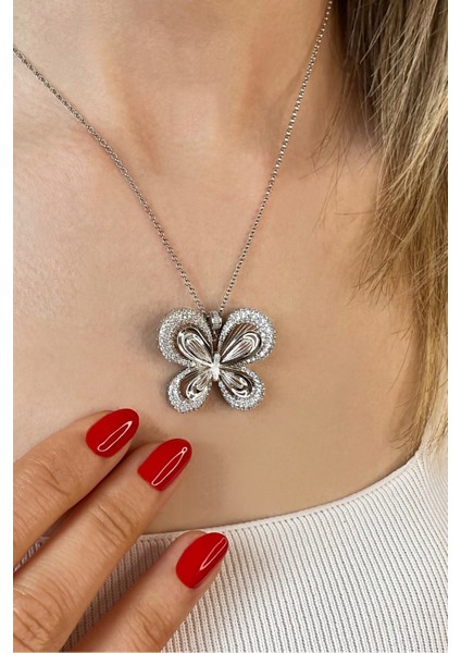 925 Ayar Gümüş Tasarım Kelebek Kolye - 23179401 fiyatları