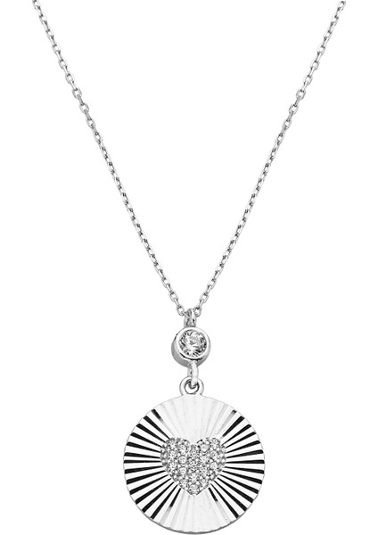 925 Ayar Gümüş Kalp Motifli Zirkon Taşlı Kolye - 23181501