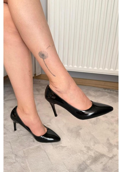 Kadın Mira Siyah Rugan 9 cm Ince Yüksek Topuklu Stiletto Ayakkabı