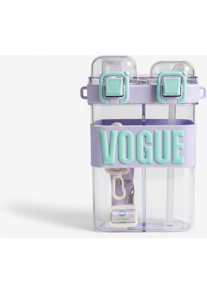 Çift Bölmeli Vogue Matara, Çift Kapaklı, Pipetli, Boyun Askılı Çocuk Okul Suluk Anaokulu