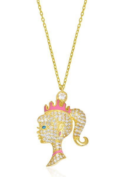 14 Ayar Altın Kaplamalı 925 Ayar Gümüş Prenses Kolye - 23183301