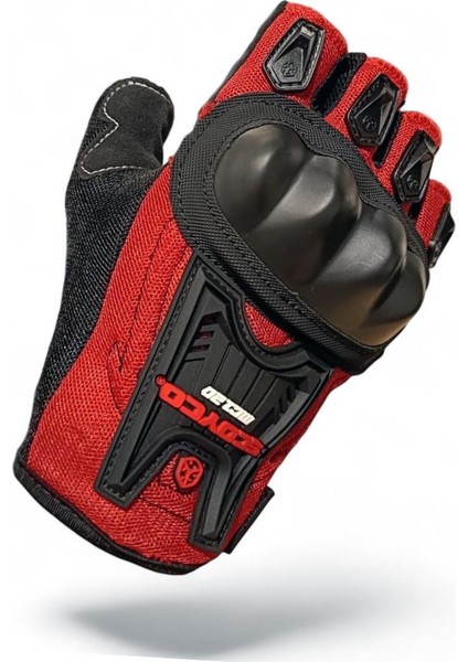 MC12-D Korumalı Kısa Motosiklet Eldiveni Kırmızı