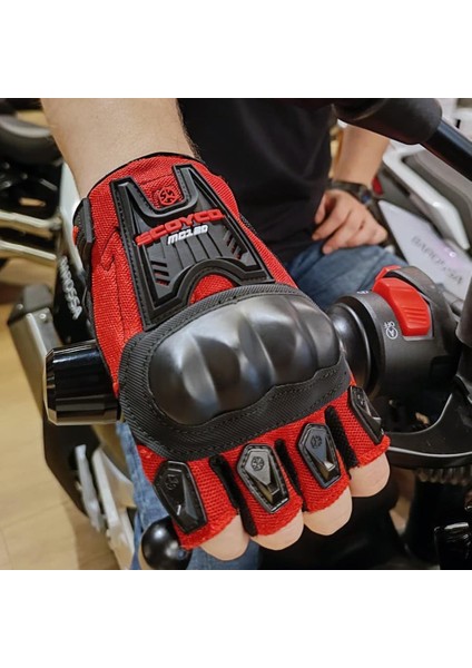 MC12-D Korumalı Kısa Motosiklet Eldiveni Kırmızı fiyatları