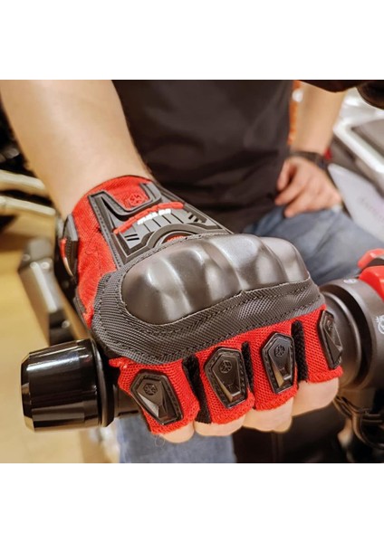 MC12-D Korumalı Kısa Motosiklet Eldiveni Kırmızı fırsatları