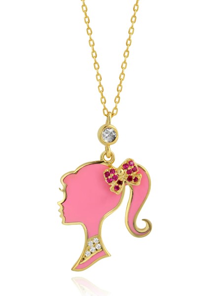 14 Ayar Altın Kaplamalı 925 Ayar Gümüş Mineli Prenses Kolye - N183401