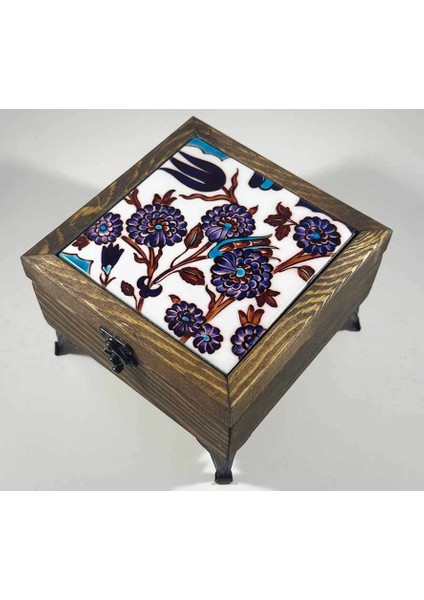 Şam Tarzı Çiçek Motifli Ahşap Takı Kutusu