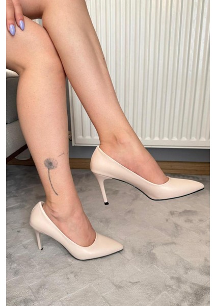 Kadın Mira Bej Deri 9 cm Ince Yüksek Topuklu Stiletto Ayakkabı indirimleri