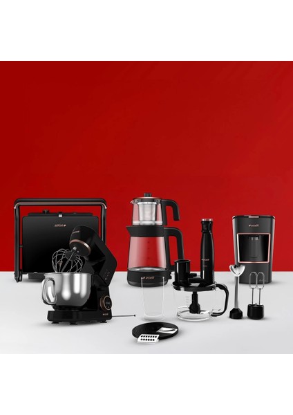 Siyah Mutfak Makineli Set Paslanmaz Çelik Malzeme ile 6 Parça Ürün İçerir