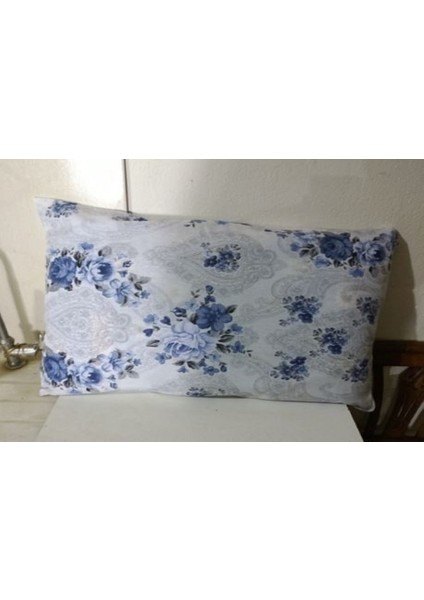 Yastıkkılıfı 2 Adet Beyaz Zemin Mavi Çicekli Yaprak Gri - SİYAH(48X65)KALITELI Kullanışlı Şık Güzel