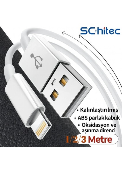 3 Paket 3A 60W Usba To Lightning Hızlı Data ve Şarj Kablosu 1 Metre/ 2 Metre/ 3 Metre Beyaz modelleri