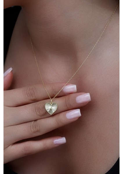 14 Ayar Altın Kaplamalı 925 Ayar Gümüş Granada Kalemli Kalp Kolye - 23183202 modelleri