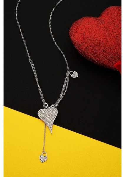 925 Ayar Gümüş Tasarım Çok Zincirli Kalp Kolye - 23177201 modelleri