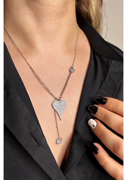 925 Ayar Gümüş Tasarım Çok Zincirli Kalp Kolye - 23177201 indirimleri