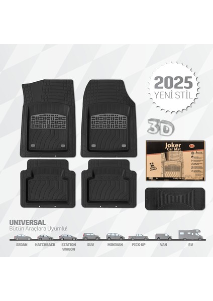 Bütün Araçlara Uyumlu Universal Araç Paspas 5 Parça Tam Set 3D Derin Havuzlu(5 Renk Opsiyonlu)