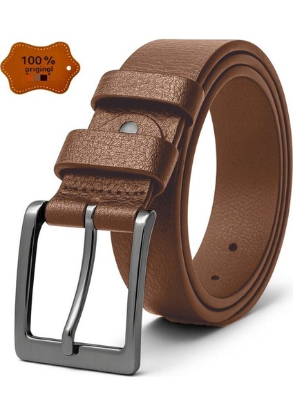 Açık Kahverengi 100 % Hakiki Deri Kumaş Pantolon Kemeri