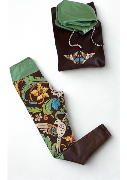 3D Baskılı Özel Tasarım Premium Kalite Etnik Desen Hoodıe&tayt 2'li Takım