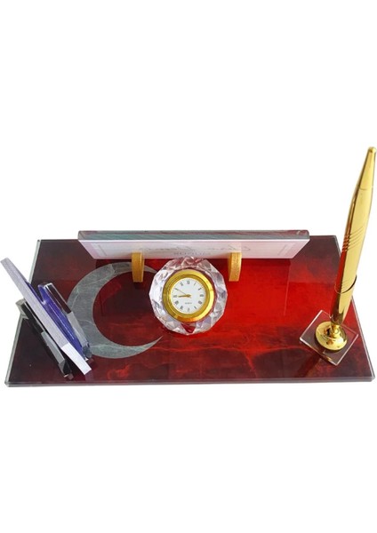 Kişiye Özel Premium Yüksek Kalite Uv Baskılı Türk Bayrağı Detaylı Kristal Masa Isimliği