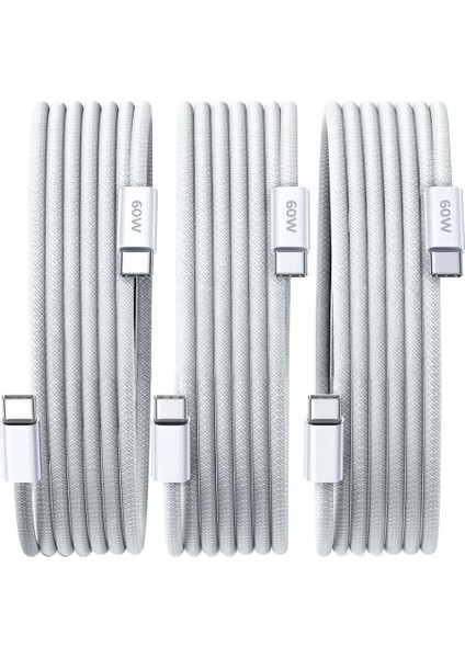 3 Paket 6A 60W Type-C To Type-C Örgülü Hızlı Data ve Şarj Kablosu 1 Metre K291