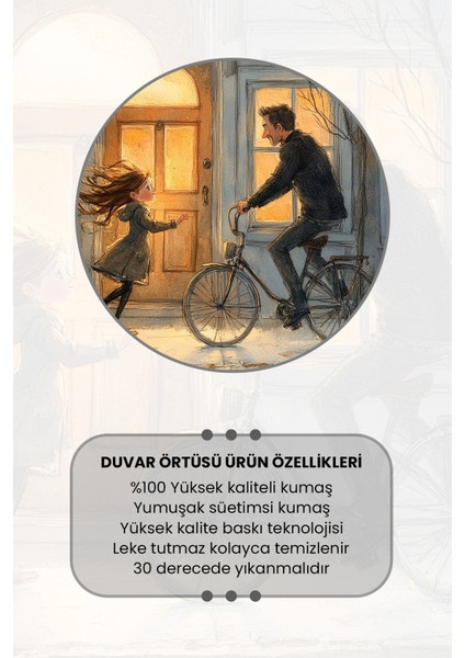 Kış Akşamı Kız ve Baba Desenli Duvar Halısı Duvar Örtüsü Tapestry Süet Dokulu Kumaş modelleri