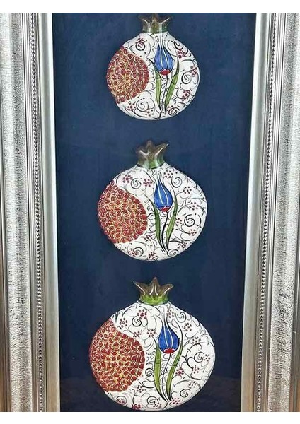 Kurumsal Hediye Mavi Laleli Üçlü Iznik Çini Paspartulu Nar Pano fiyatları