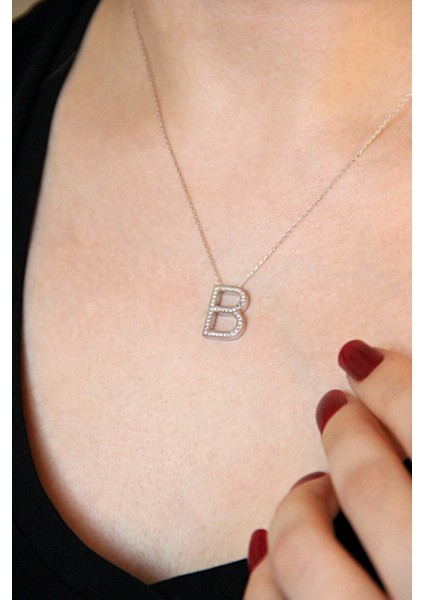 925 Ayar Gümüş B Harfi Kolye - 23089102 fiyatları