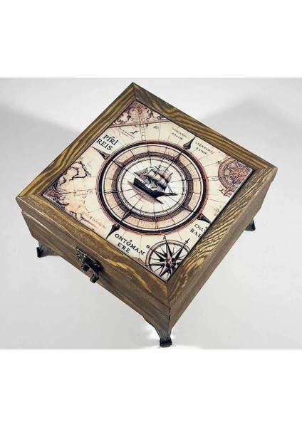 Piri Reis Motifli Ahşap Takı Kutusu