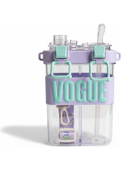 Çift Bölmeli Vogue Matara, Çift Kapaklı, Pipetli, Boyun Askılı Çocuk Okul Suluk Anaokulu