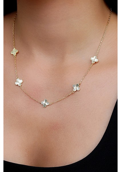 14K Altın Kaplamalı 925 Ayar Gümüş Kalemli Granada Saray Yoncaları Kolye - 23183601 modelleri