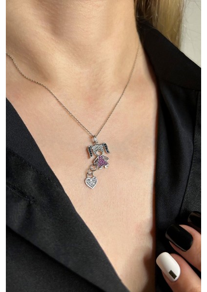 925 Ayar Gümüş Kalp Sallantılı Kız Çocuğu Kolye - 23176701