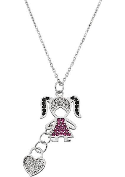 925 Ayar Gümüş Kalp Sallantılı Kız Çocuğu Kolye - 23176701 fiyatları