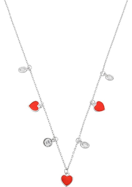 925 Ayar Gümüş Zirkon Taşlı Kalpli Şans Kolyesi - 23174901