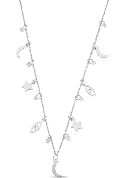 925 Ayar Gümüş Çok Figürlü Şans Kolyesi - 23155902