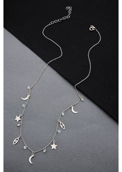 925 Ayar Gümüş Çok Figürlü Şans Kolyesi - 23155902 fiyatları