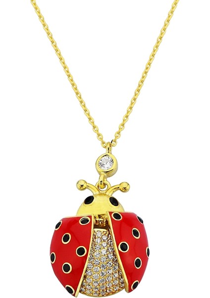 18K Altın Kaplamalı 925 Ayar Gümüş Uğur Böceği Kolye - 23179301 fiyatları