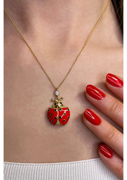 18K Altın Kaplamalı 925 Ayar Gümüş Uğur Böceği Kolye - 23179301 modelleri