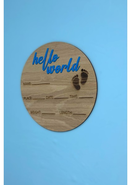 Hello World Bebek Anı Kartı 25 cm Çapında Ahşap fiyatları
