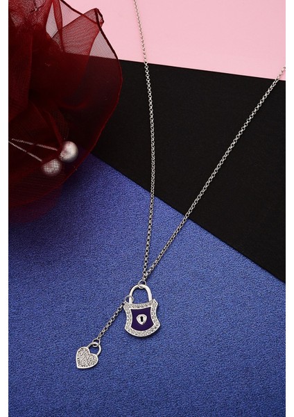 925 Ayar Gümüş Kalp Sallantılı Kilit Kolye - 23176401 modelleri