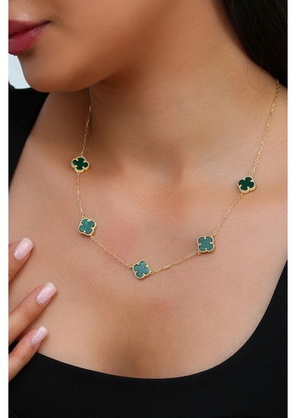 14K Altın Kaplamalı 925 Ayar Gümüş Granada Saray Yoncaları Kolye - Yeşil 23182800 modelleri