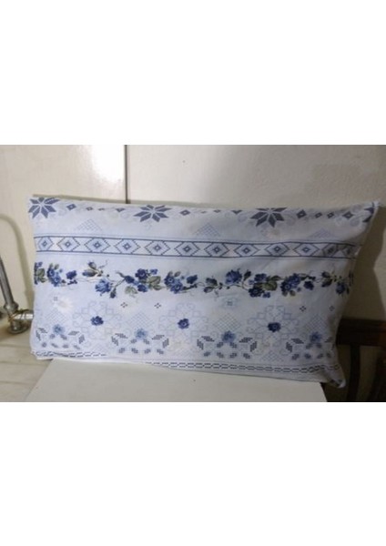 Yastıkkılıfı 2 Adet Beyaz Zemin Mavi Çicekli Yaprak Yeşil (48X65)KALITELI Kullanışlı Şık Güzel modelleri