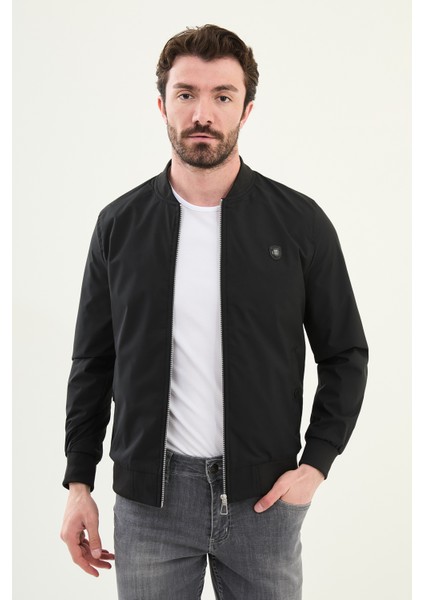 Düz Siyah Slim Fit Hakim Yaka Erkek Mont modelleri