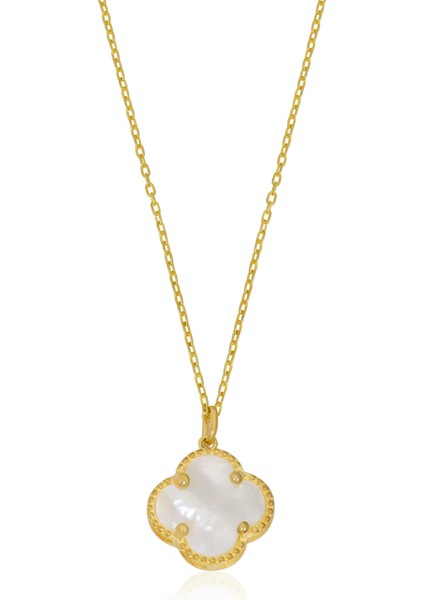 14K Altın Kaplamalı 925 Ayar Gümüş Granada Saray Yoncası Kolye - Beyaz 231829003