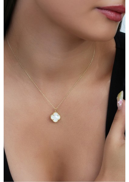 14K Altın Kaplamalı 925 Ayar Gümüş Granada Saray Yoncası Kolye - Beyaz 231829003 fiyatları