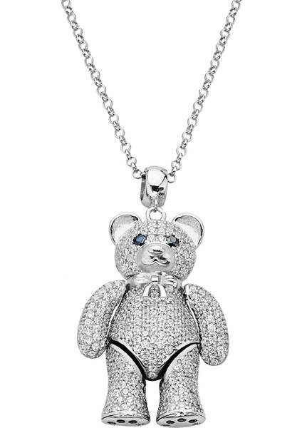 925 Ayar Gümüş Papyonlu Ayıcık Kolye - 23179901