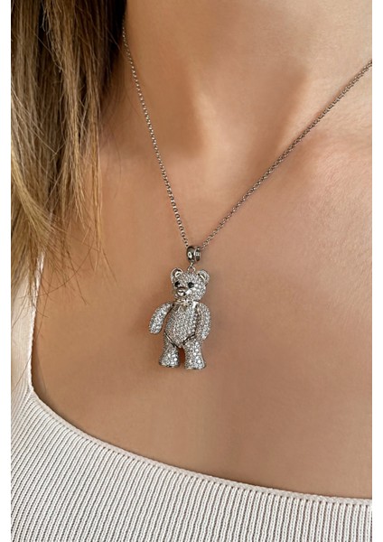 925 Ayar Gümüş Papyonlu Ayıcık Kolye - 23179901 fiyatları