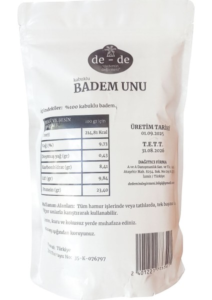 Kabuklu Çekilmiş Badem Unu 1 kg fiyatları