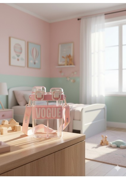 Çift Bölmeli Vogue Matara, Çift Kapaklı, Pipetli, Boyun Askılı Çocuk Okul Suluk Anaokulu