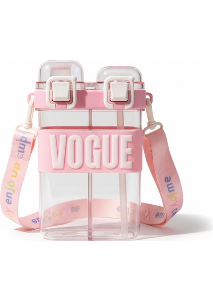 Çift Bölmeli Vogue Matara, Çift Kapaklı, Pipetli, Boyun Askılı Çocuk Okul Suluk Anaokulu