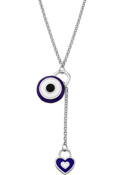 925 Ayar Gümüş Kalp Sallantılı Nazar Kolye - 23176301 fiyatları