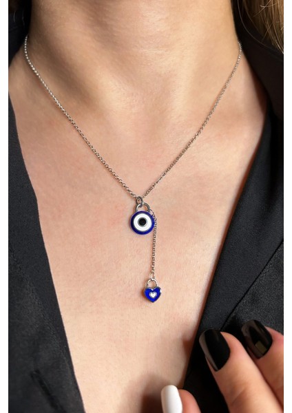 925 Ayar Gümüş Kalp Sallantılı Nazar Kolye - 23176301 modelleri